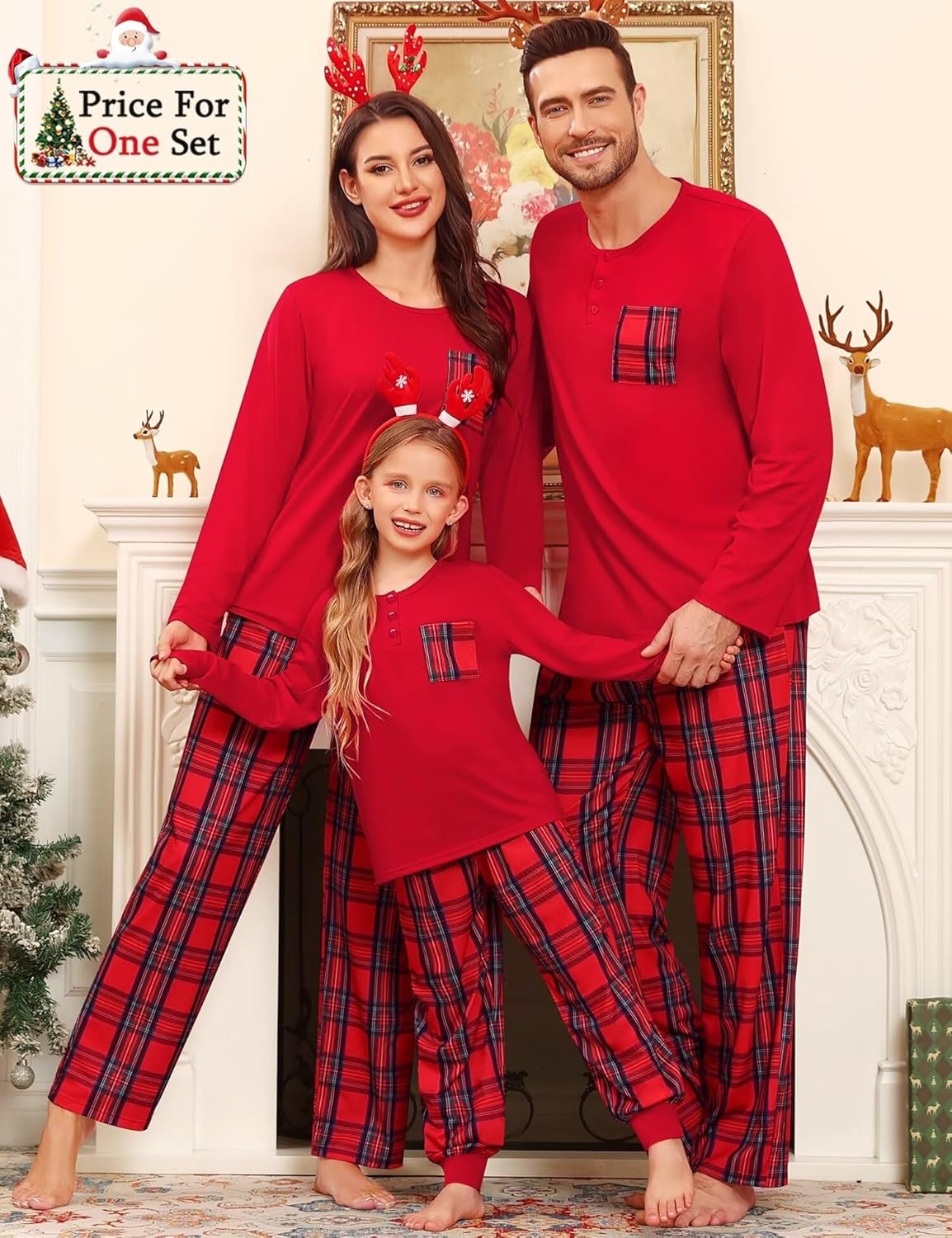 image:imageSWOMOG Family Christmas Matching Pajamas Set WomenMen Modal Pajama 2 PCS Long Sleeve Sleepwear Sets with Pockets