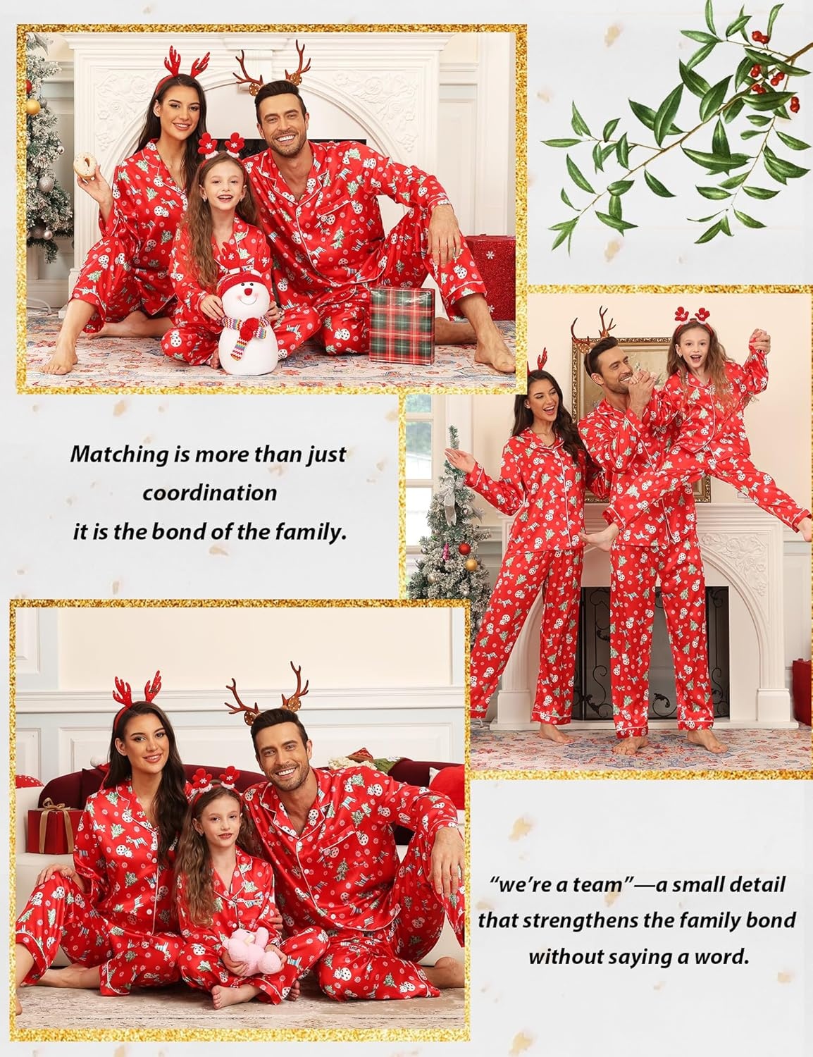 image:imageSWOMOG Family Matching Pajamas Set Silk Satin Button Down Sleepwear Long Sleeve Nightwear 2 Pcs Pj Set Men Christmas Print XXLarge