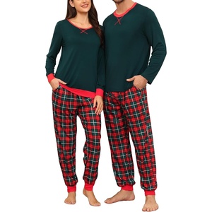 SWOMOG Christmas Pajamas Set for Couples Long Sleeve Sleepwear Women & Men Matching Pjs Set Loungewear Set(Deep Green)