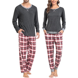 SWOMOG Christmas Pajamas Set for Couples Long Sleeve Sleepwear Women & Men Matching Pjs Set Loungewear Set(Deep Grey – Grey Plaid)