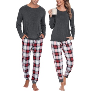 SWOMOG Christmas Pajamas Set for Couples Long Sleeve Sleepwear Women & Men Matching Pjs Set Loungewear Set(Deep Grey – Solid Top)
