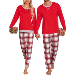 SWOMOG Christmas Pajamas Set for Couples Long Sleeve Sleepwear Women & Men Matching Pjs Set Loungewear Set(Red White Plaid)