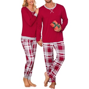 SWOMOG Christmas Pajamas Set for Couples Long Sleeve Sleepwear Women & Men Matching Pjs Set Loungewear Set(Wine Red Plaid)
