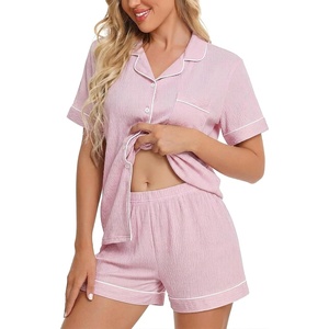 SWOMOG Womens Button Down Pajamas Set Short Sleeve Sleepwear Bride Soft Pj Lounge Sets XS-3XL(Light Pink-1)