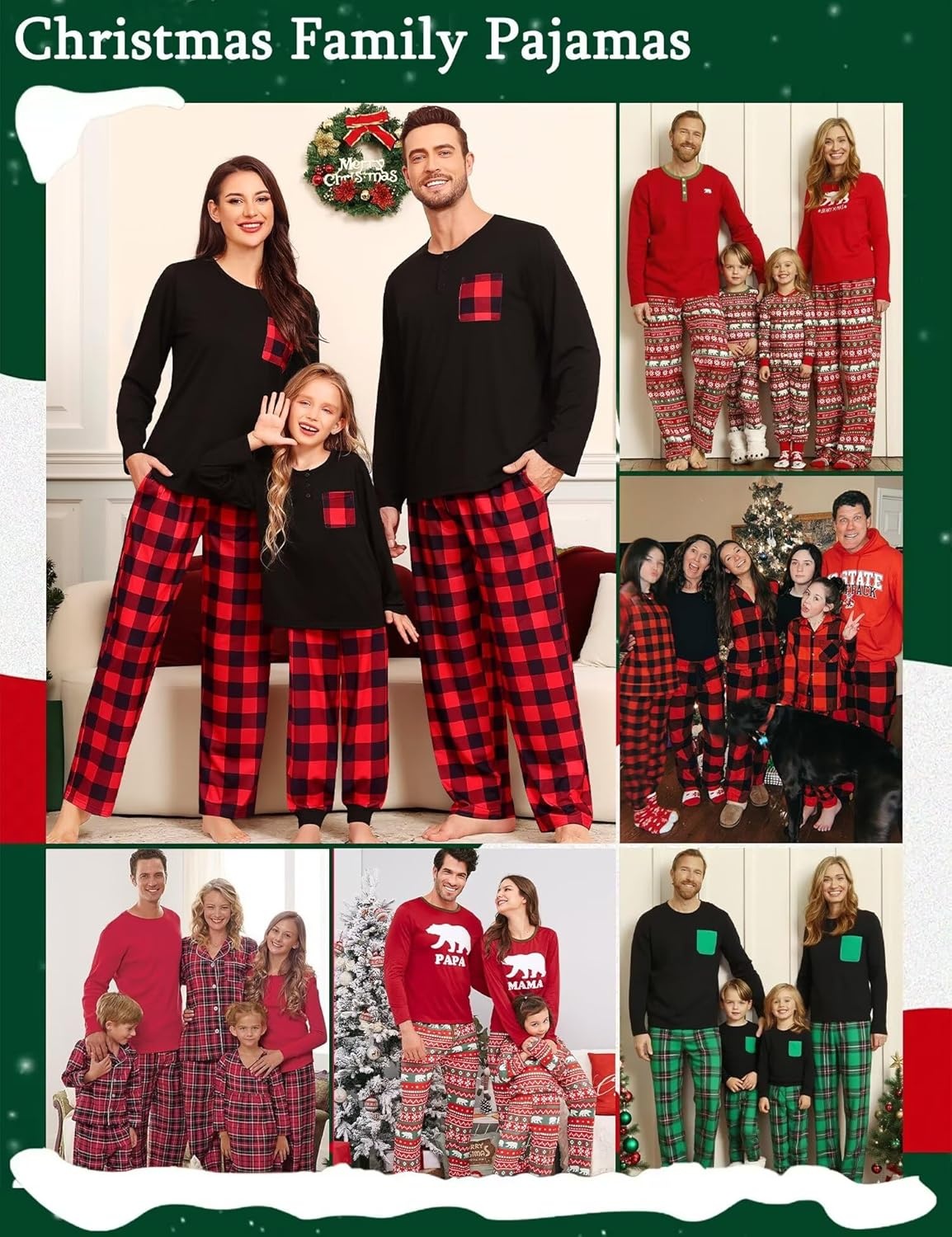 image:imageSWOMOG Family Christmas Matching Pajamas Set WomenMen Modal Pajama 2 PCS Long Sleeve Sleepwear Sets with Pockets Men Red Black Plaid Medium