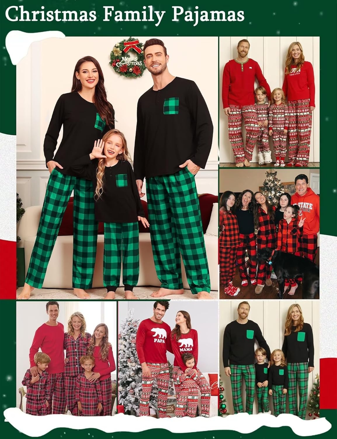 image:imageSWOMOG Family Christmas Matching Pajamas Set WomenMen Modal Pajama 2 PCS Long Sleeve Sleepwear Sets with Pockets Women Green Black Plaid Medium