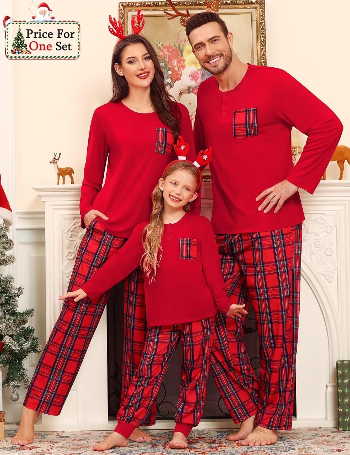 image:imageSWOMOG Family Christmas Matching Pajamas Set WomenMen Modal Pajama 2 PCS Long Sleeve Sleepwear Sets with Pockets Women Red Plaid Medium