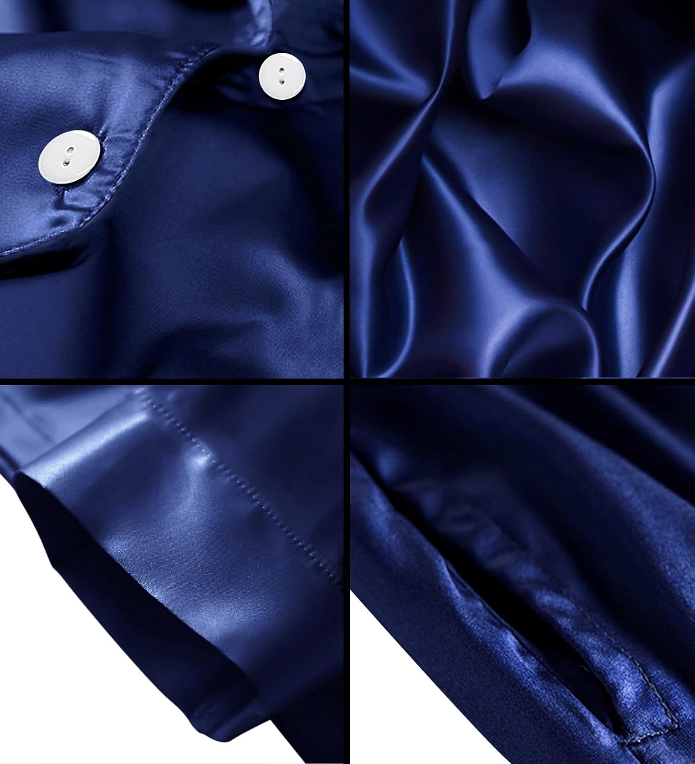 image:imageSWOMOG Couple Satin Matching Pajamas Sets Women amp Men Short Sleeve Sleepwear Silk Button Down Nightwear 2 Pieces LoungewearDark Navy Blue