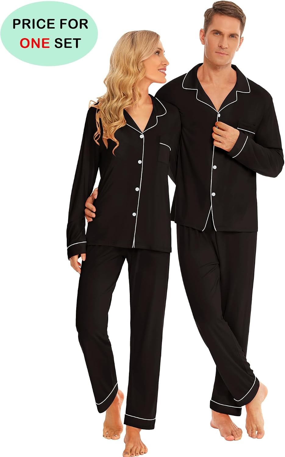 image:imageSWOMOG Family Christmas Pajamas Set Women amp Men Long Sleeve Sleepwear Party Pj Sets ButtonDown Loungewear SetBlack