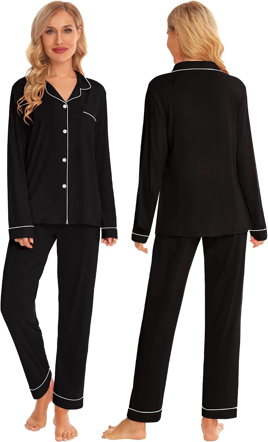 image:imageSWOMOG Family Christmas Pajamas Set Women amp Men Long Sleeve Sleepwear Party Pj Sets ButtonDown Loungewear SetBlack