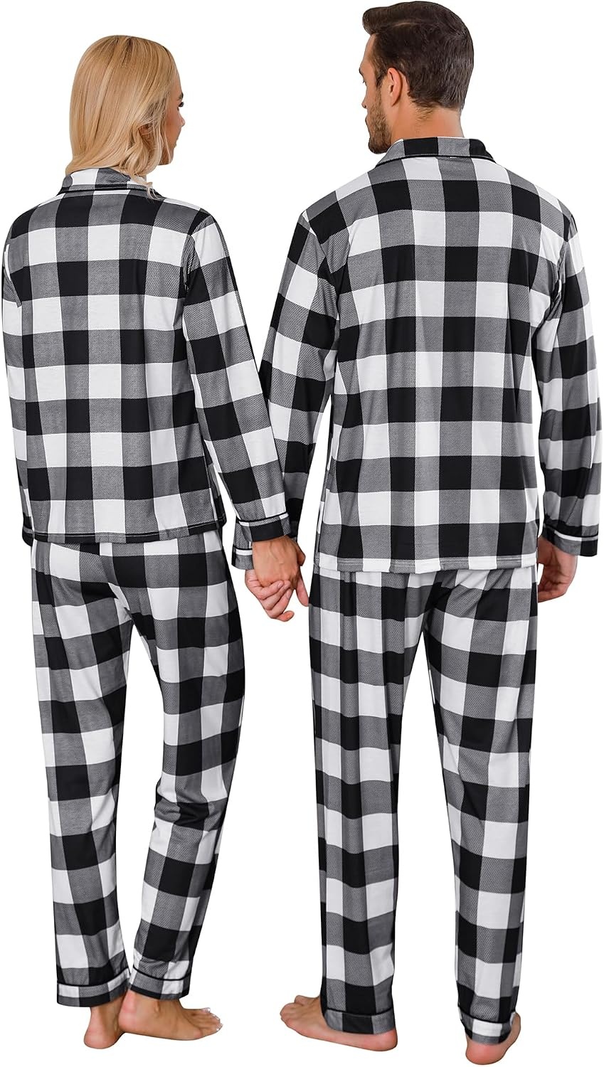 image:imageSWOMOG Family Christmas Pajamas Set Women amp Men Long Sleeve Sleepwear Party Pj Sets ButtonDown Loungewear SetBlack White Grid