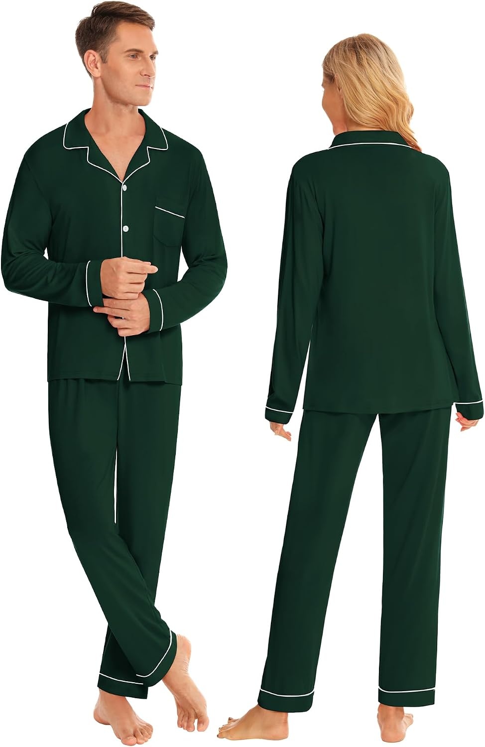 image:imageSWOMOG Family Christmas Pajamas Set Women amp Men Long Sleeve Sleepwear Party Pj Sets ButtonDown Loungewear SetGreen