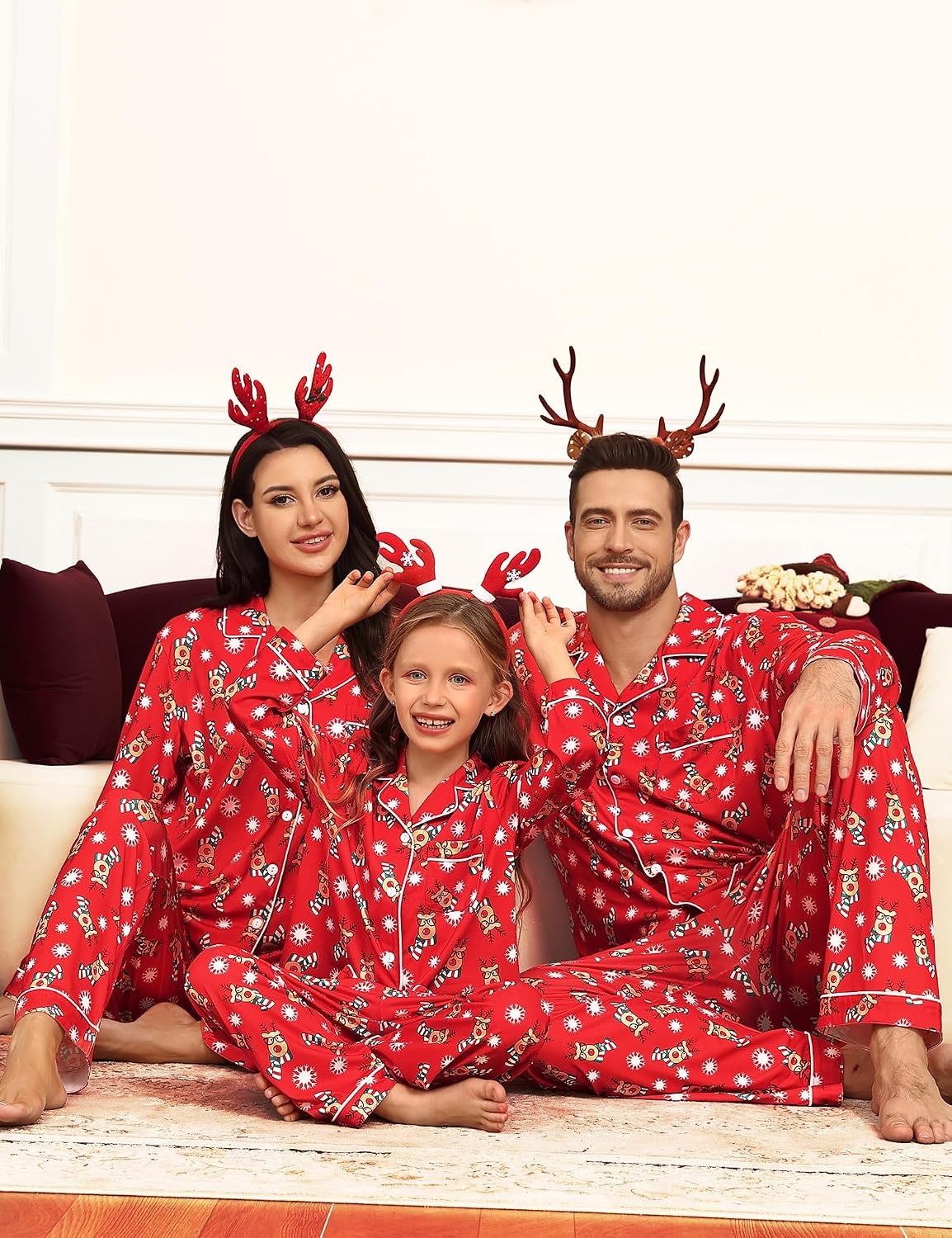 image:imageSWOMOG Family Christmas Pajamas Set Women amp Men Long Sleeve Sleepwear Party Pj Sets ButtonDown Loungewear SetRed Christmas Deer