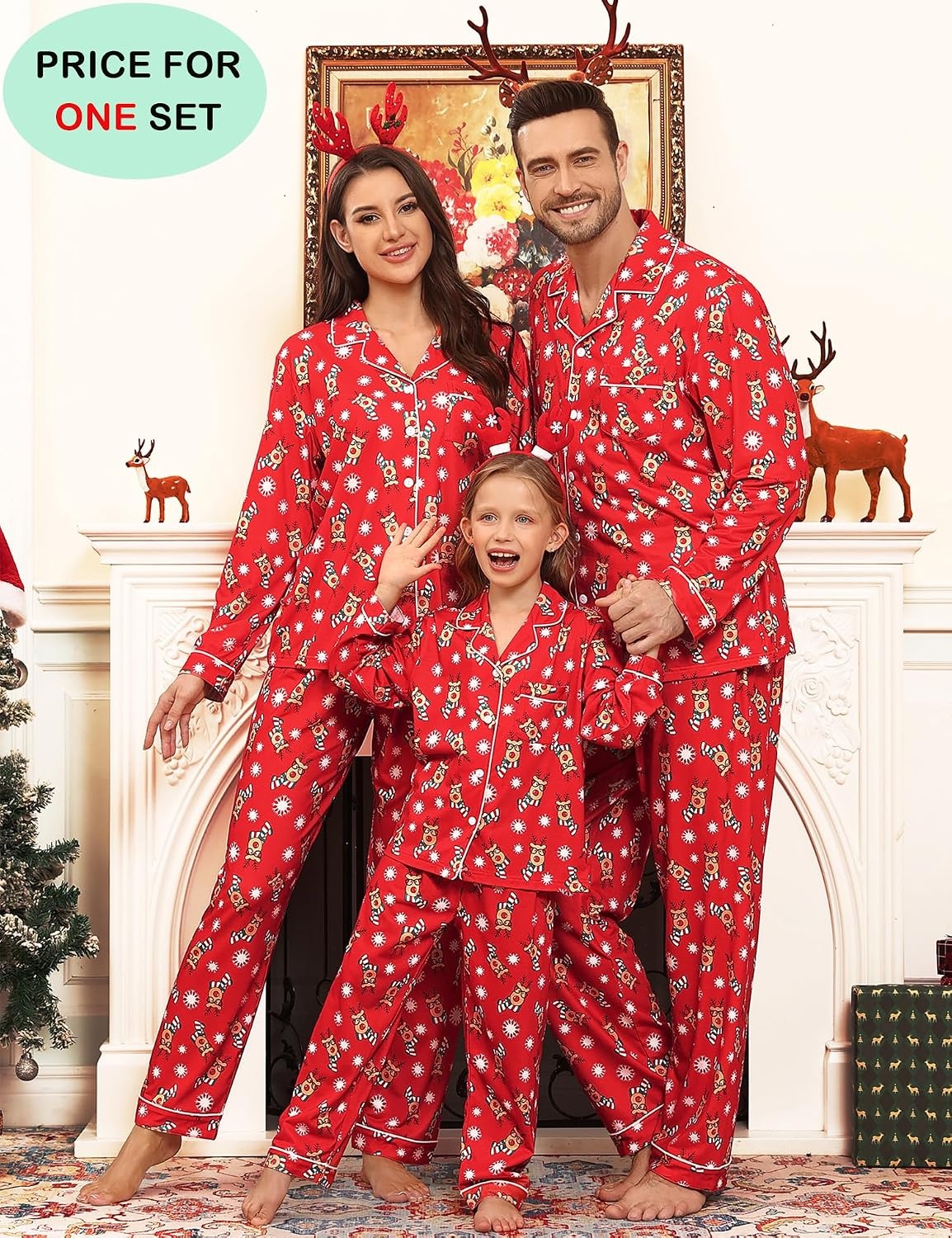 image:imageSWOMOG Family Christmas Pajamas Set Women amp Men Long Sleeve Sleepwear Party Pj Sets ButtonDown Loungewear SetRed Christmas Deer