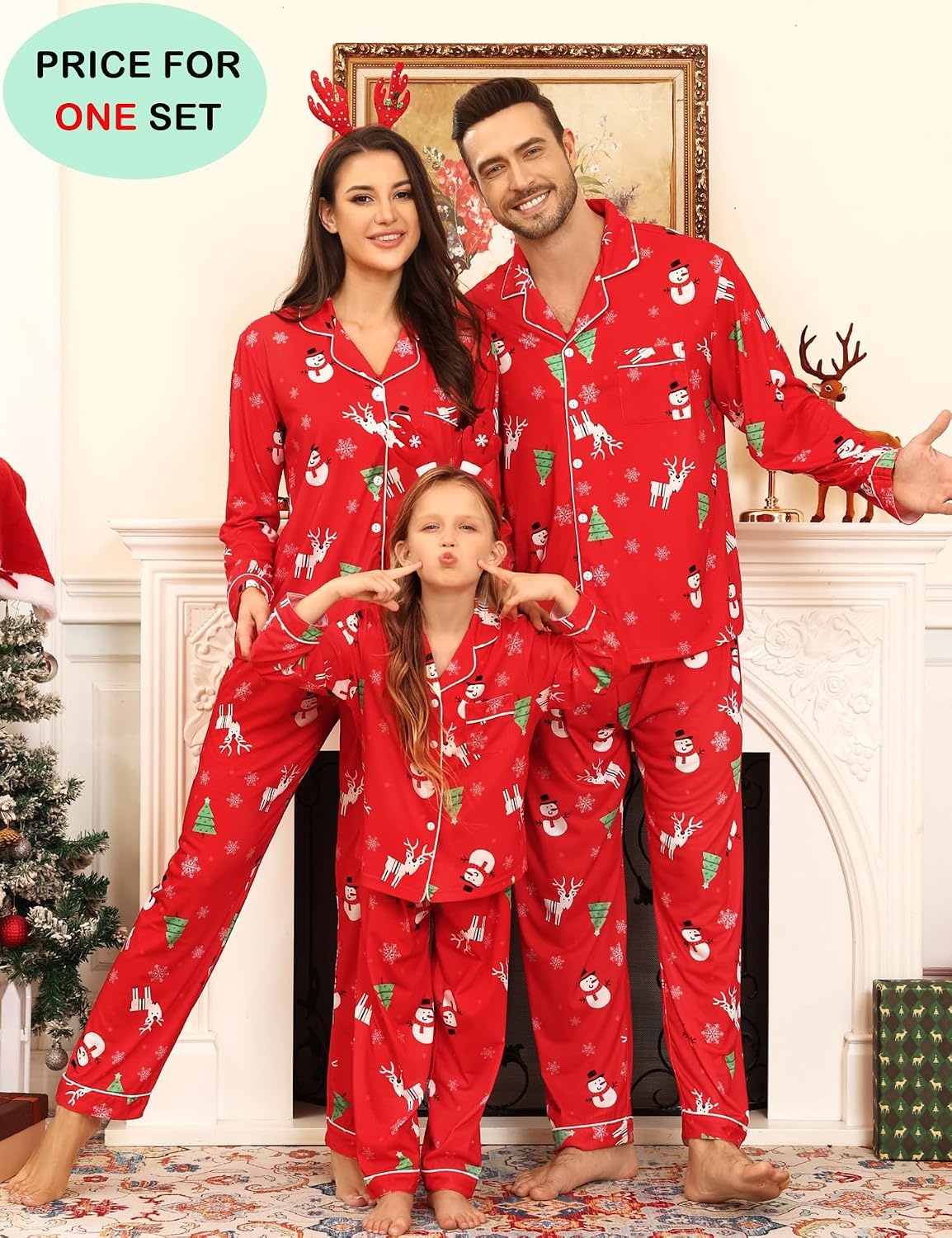 image:imageSWOMOG Family Christmas Pajamas Set Women amp Men Long Sleeve Sleepwear Party Pj Sets ButtonDown Loungewear SetRed Christmas Pattern