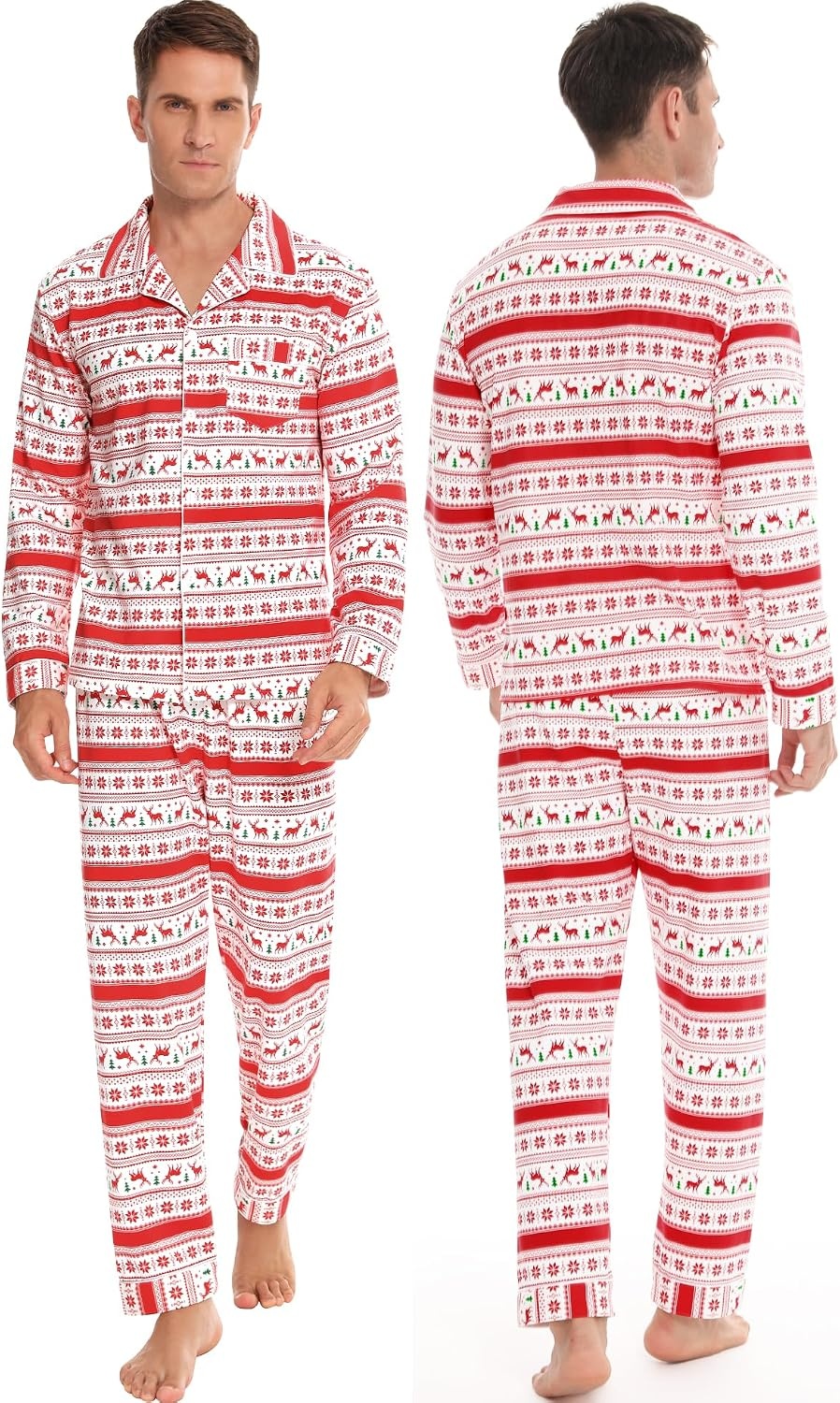 image:imageSWOMOG Family Christmas Pajamas Set Women amp Men Long Sleeve Sleepwear Party Pj Sets ButtonDown Loungewear SetWhite With Flower Deer
