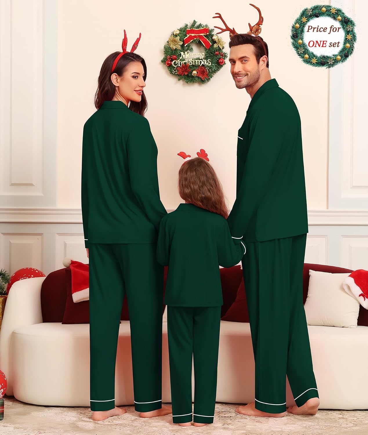image:imageSWOMOG Matching Couple Christmas Pajamas Set Modal Long Sleeve ButtonDown Sleepwear Family Festival Party Xmas PJs Sets MenWomen Green Large