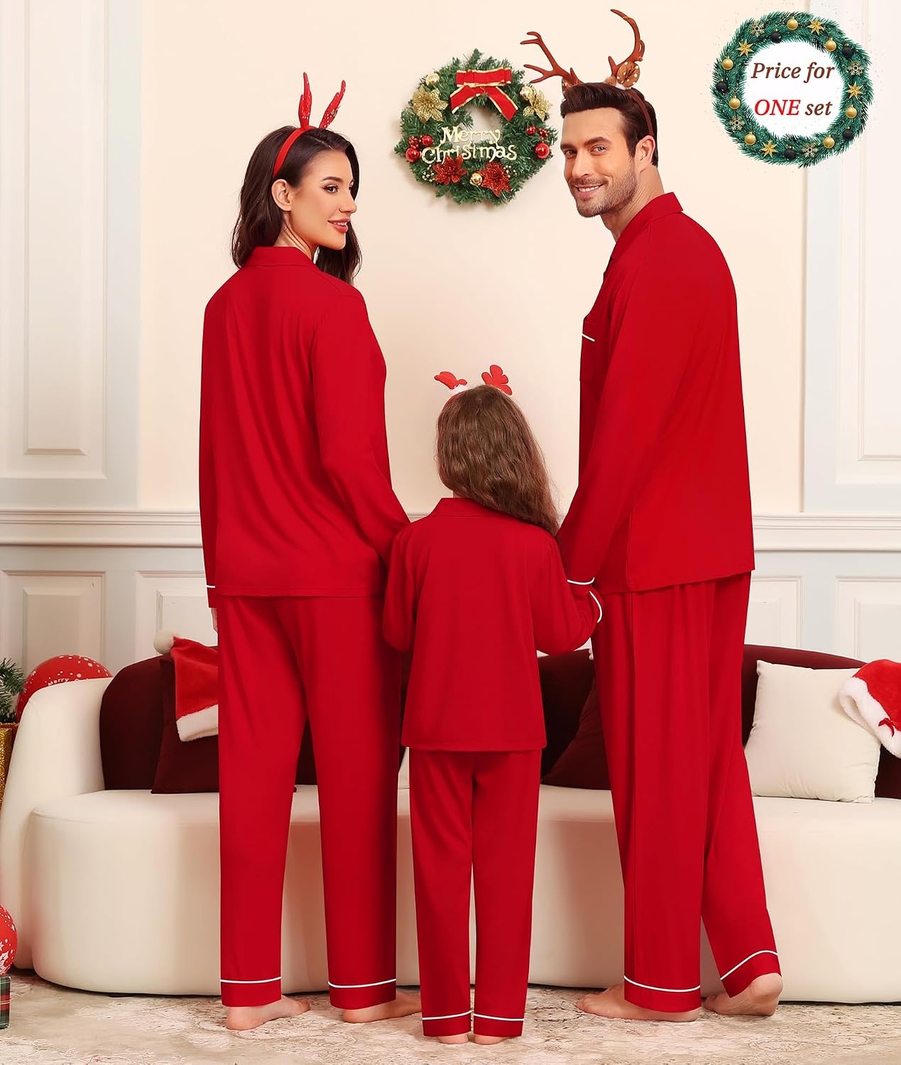 image:imageSWOMOG Matching Couple Christmas Pajamas Set Modal Long Sleeve ButtonDown Sleepwear Family Festival Party Xmas PJs Sets WomenMen Red Medium