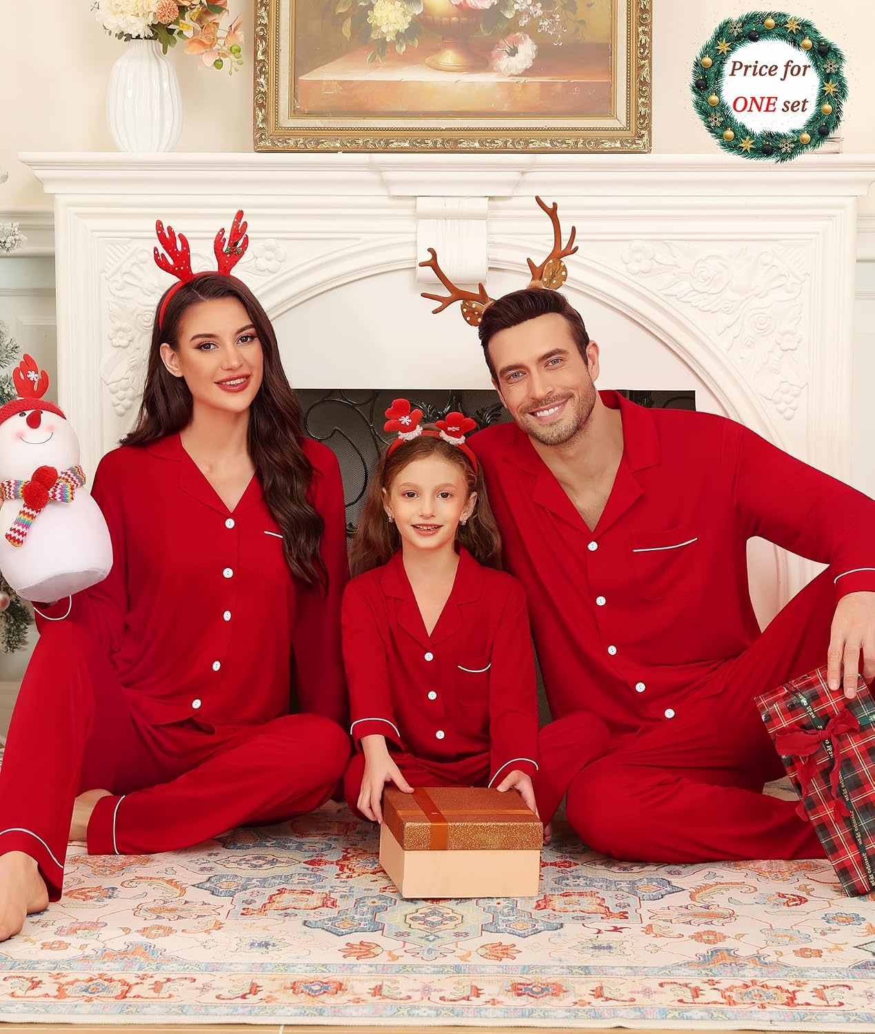 image:imageSWOMOG Matching Couple Christmas Pajamas Set Modal Long Sleeve ButtonDown Sleepwear Family Festival Party Xmas PJs Sets WomenMen Red Medium