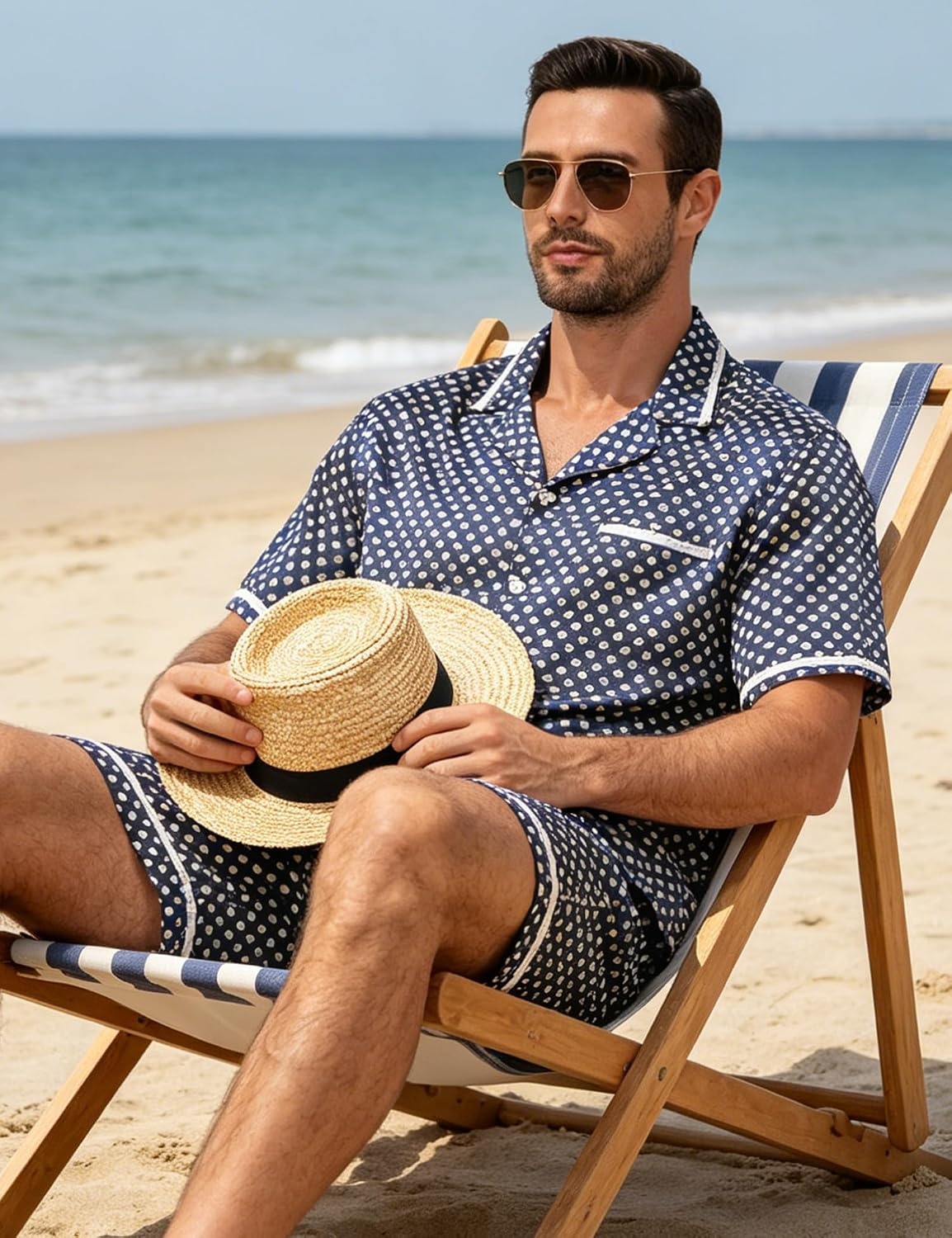 image:imageSWOMOG Men Satin Silk Pajamas Sets with Pockets Short Sleeve ButtonDown PJs Sets 2 Piece Summer Sleepwear SXXLStyleageometric Yellow