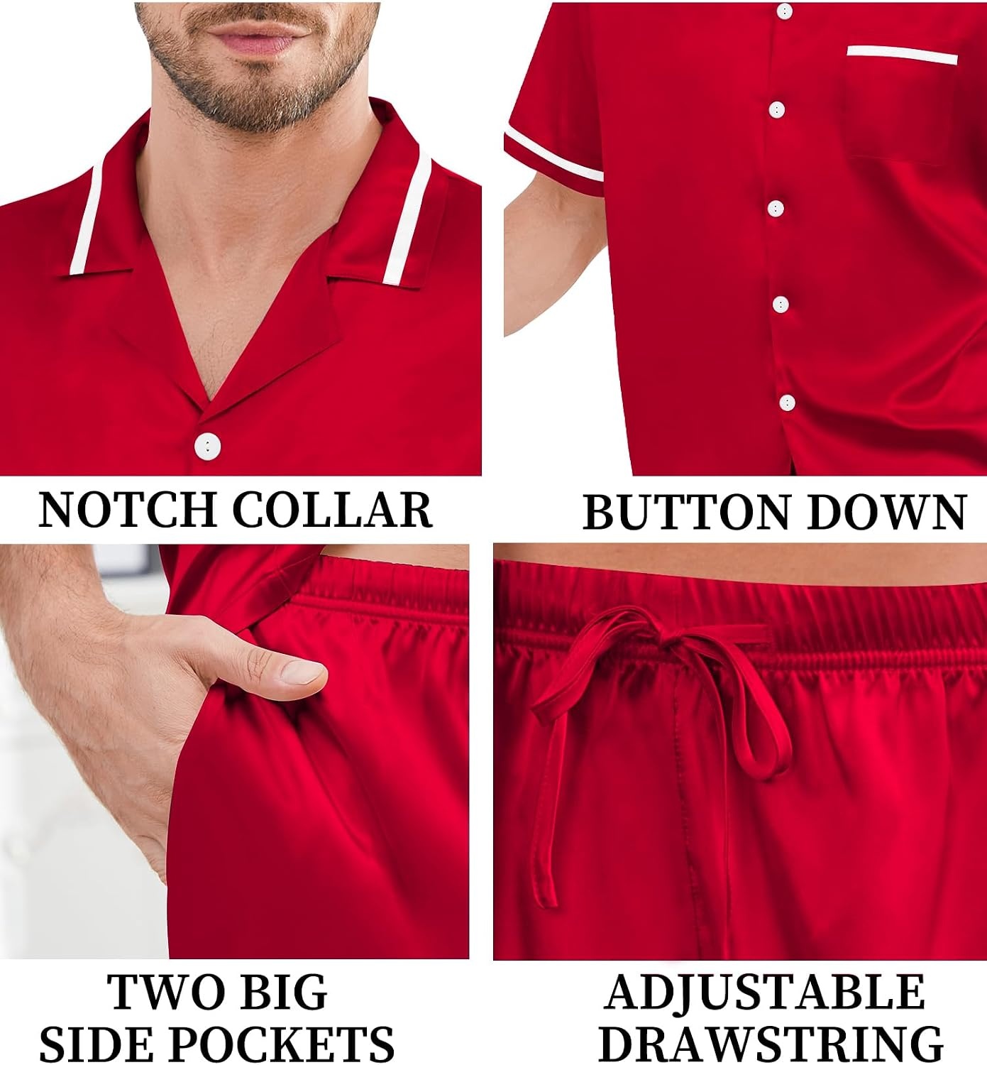 image:imageSWOMOG Men Satin Silk Pajamas Sets with Pockets Short Sleeve ButtonDown PJs Sets 2 Piece Summer Sleepwear SXXLStyleared