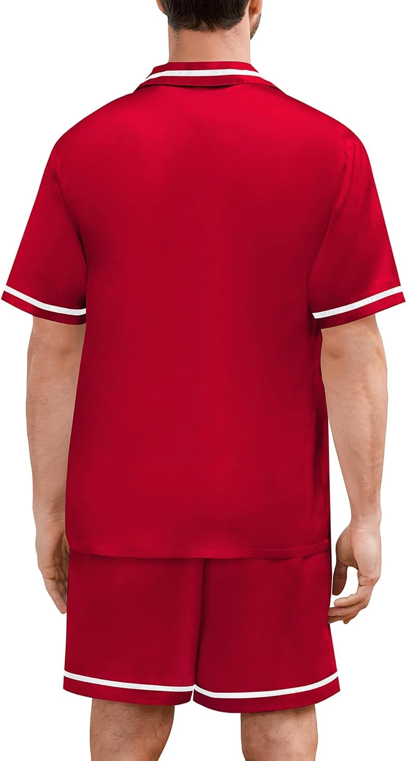 image:imageSWOMOG Men Satin Silk Pajamas Sets with Pockets Short Sleeve ButtonDown PJs Sets 2 Piece Summer Sleepwear SXXLStyleared