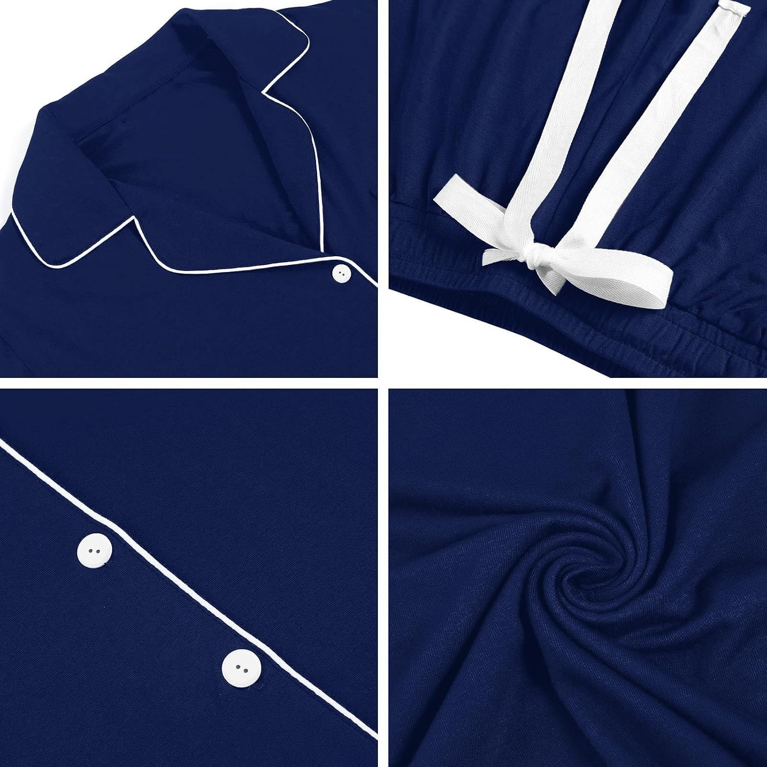 image:imageSWOMOG Mens Christmas Pjs Set with Pockets Long Sleeve Modal Sleepwear Button Down Pajamas Soft Loungewear 2 Pcs Comfy Pj Set Navy Blue