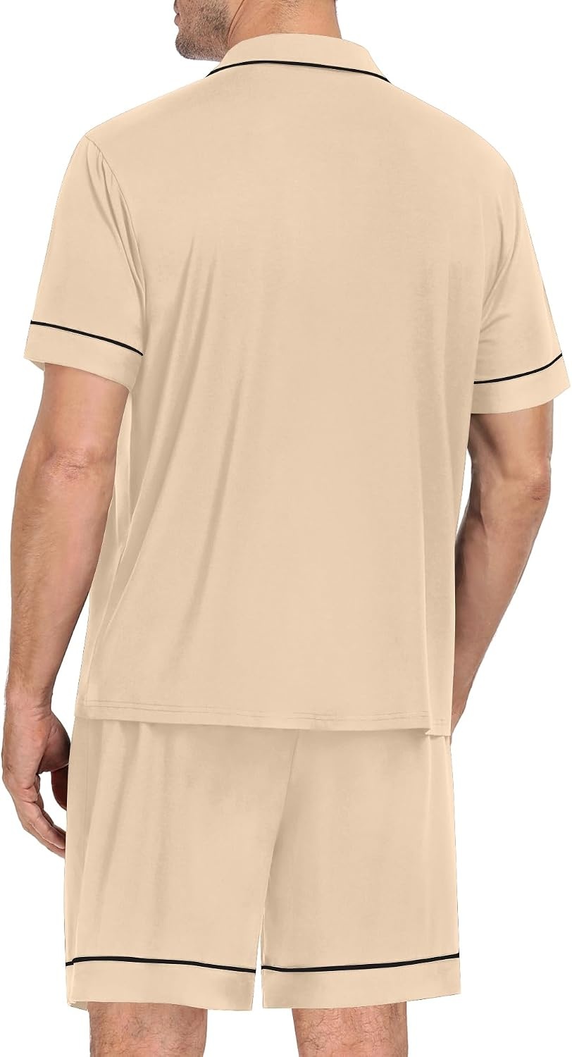image:imageSWOMOG Mens Pajama Set Short Sleeve 2 PCS Sleepwear Button Down Soft Loungewear Modal Set Pj Set with Pockets S3XLKhaki