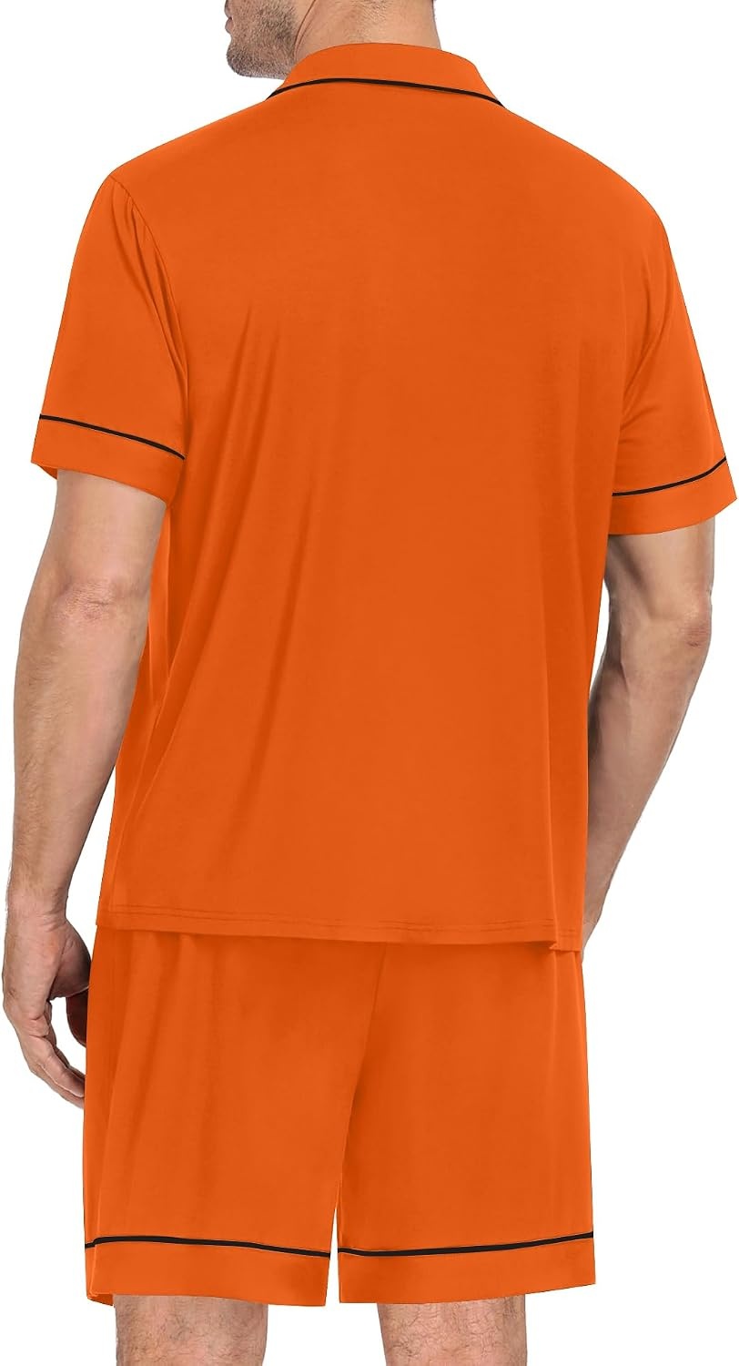 image:imageSWOMOG Mens Pajama Set Short Sleeve 2 PCS Sleepwear Button Down Soft Loungewear Modal Set Pj Set with Pockets S3XLOrange