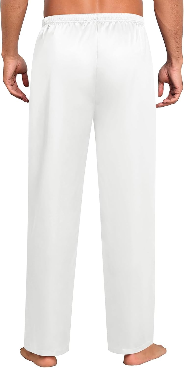 image:imageSWOMOG Mens Satin Silky Pajama Pants Soft Silk Long Pajama Bottoms with Drawstring amp Button Fly amp PocketsWhite