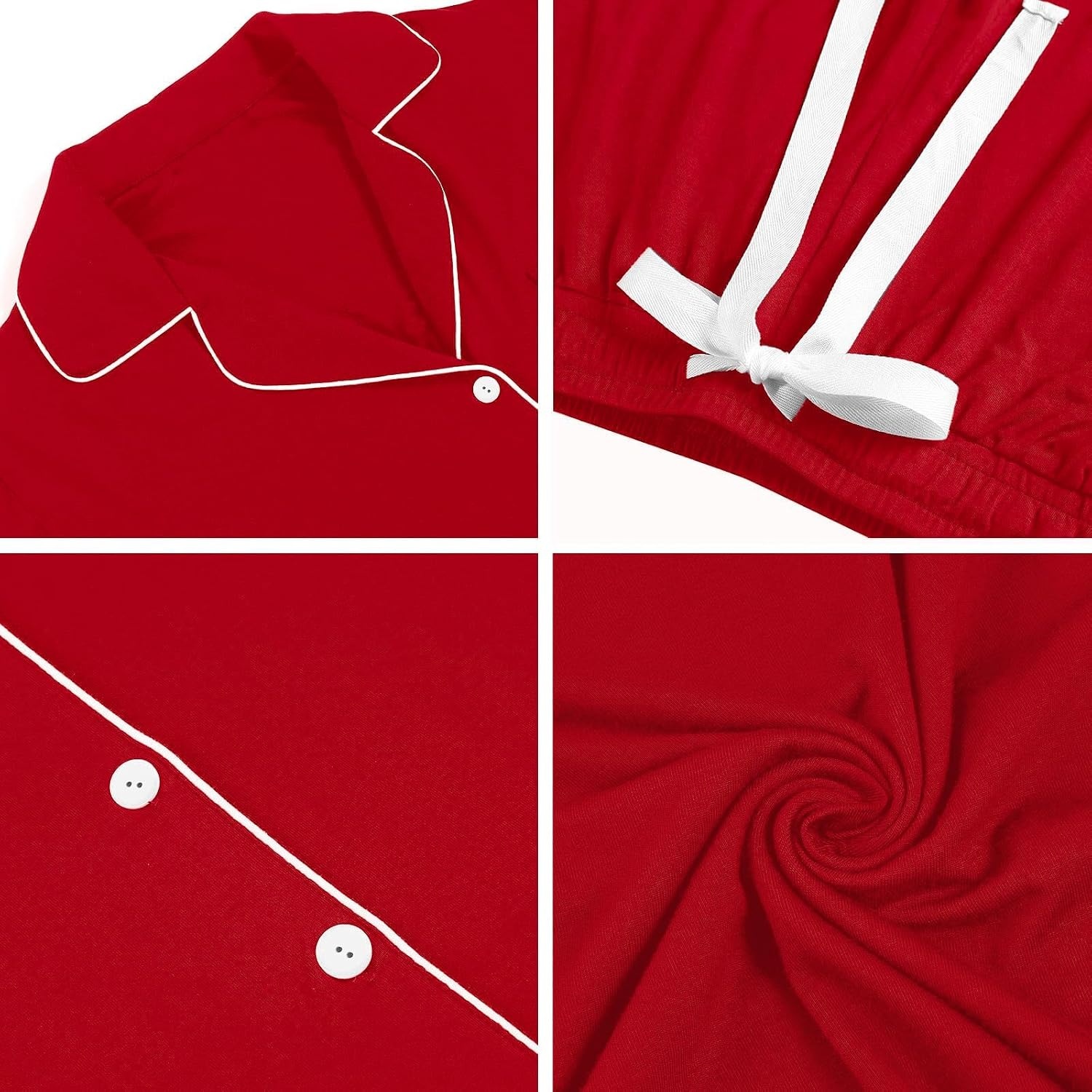 image:imageSWOMOG Modal Pajamas for Men Long Sleeve Christmas Red Cotton Sleepwear Soft Button Down Lounge Set 2 Pcs Modal Pj Set with Pockets