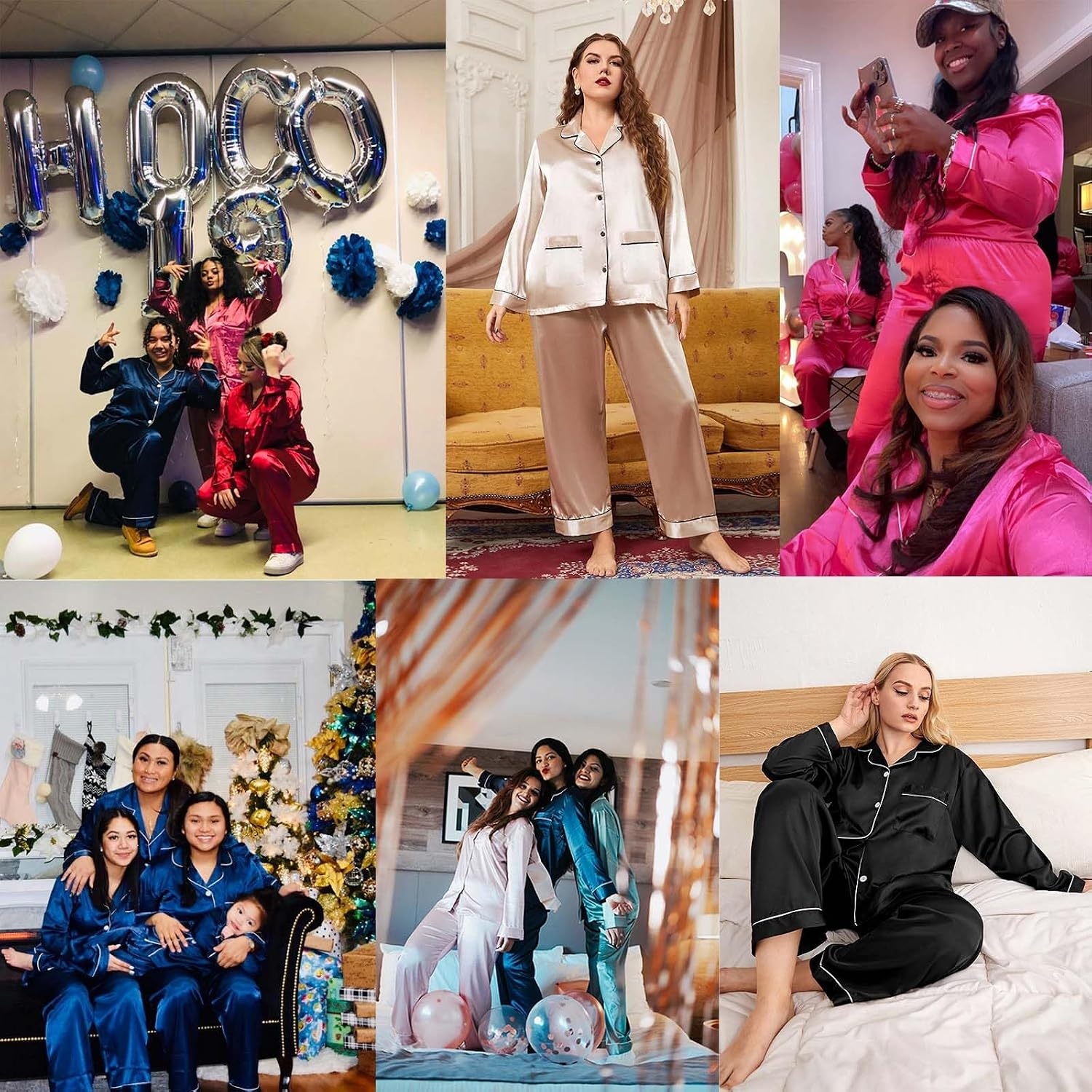 image:imageSWOMOG Women Plus Size Long Sleeve Pajamas Silk Satin Pajama Sets Button Down Sleepwear Pjs Loungewear with PocketsPink