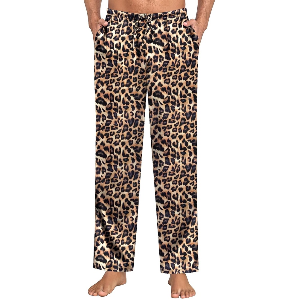 image:imageSWOMOG Mens Satin Silky Pajama Pants Soft Silk Long Pajama Bottoms with Drawstring amp Button Fly amp PocketsLeopard Print