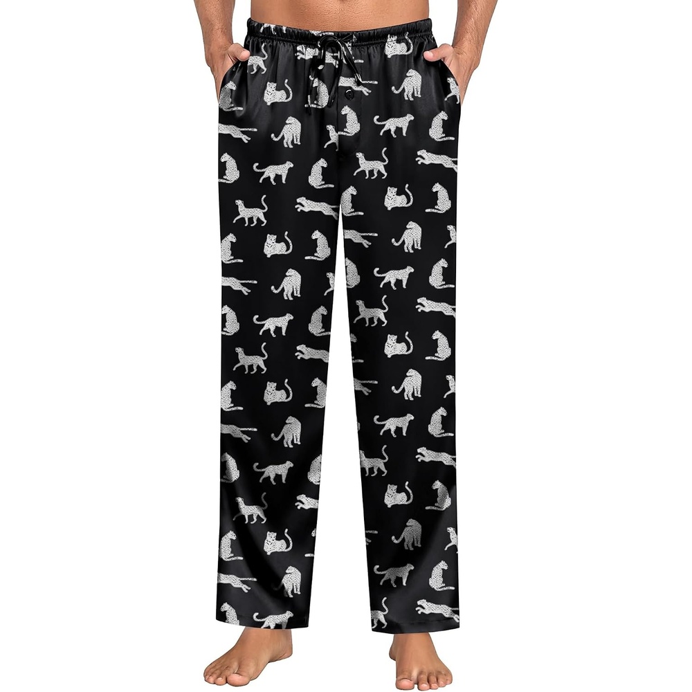 image:imageSWOMOG Mens Satin Silky Pajama Pants Soft Silk Long Pajama Bottoms with Drawstring amp Button Fly amp PocketsWhite Leopard