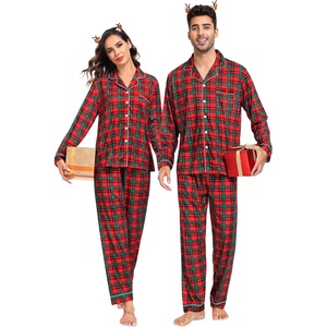 SWOMOG Family Christmas Pajamas Set Women & Men Long Sleeve Sleepwear Party Pj Sets Button-Down Loungewear Set(Red Green Grid)