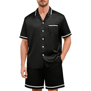 SWOMOG Men Satin Silk Pajamas Sets with Pockets Short Sleeve Button-Down PJs Sets 2 Piece Summer Sleepwear S-XXL(Style-a-black)