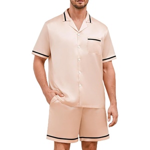 SWOMOG Men Satin Silk Pajamas Sets with Pockets Short Sleeve Button-Down PJs Sets 2 Piece Summer Sleepwear S-XXL(Style-a-champagne)