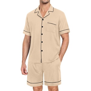 SWOMOG Mens Pajama Set Short Sleeve 2 PCS Sleepwear Button Down Soft Loungewear Modal Set Pj Set with Pockets S-3XL(Khaki)