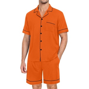 SWOMOG Mens Pajama Set Short Sleeve 2 PCS Sleepwear Button Down Soft Loungewear Modal Set Pj Set with Pockets S-3XL(Orange)