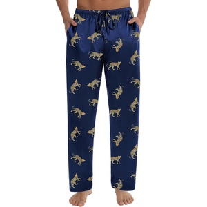 SWOMOG Men’s Satin Silk Pajama Pant Long Pj Bottoms Soft Lounge Sleep Pants with Pockets & Drawstring(Navy Blue Leopard)