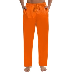 SWOMOG Men’s Satin Silk Pajama Pant Long Pj Bottoms Soft Lounge Sleep Pants with Pockets & Drawstring(Orange)