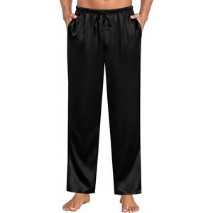 SWOMOG Mens Satin Silky Pajama Pants Soft Silk Long Pajama Bottoms with Drawstring & Button Fly & Pockets(Black)