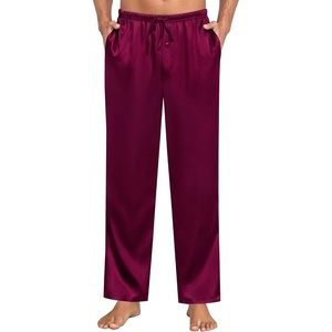 SWOMOG Mens Satin Silky Pajama Pants Soft Silk Long Pajama Bottoms with Drawstring & Button Fly & Pockets(Deep Wine Red)