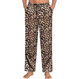 SWOMOG Mens Satin Silky Pajama Pants Soft Silk Long Pajama Bottoms with Drawstring & Button Fly & Pockets(Leopard Print)