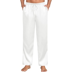 SWOMOG Mens Satin Silky Pajama Pants Soft Silk Long Pajama Bottoms with Drawstring & Button Fly & Pockets(White)