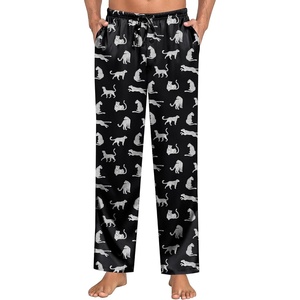SWOMOG Mens Satin Silky Pajama Pants Soft Silk Long Pajama Bottoms with Drawstring & Button Fly & Pockets(White Leopard)