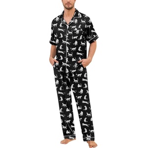 SWOMOG Mens Silk Pajamas Set Satin Pj Set Short Sleeve Sleepwear Button Down Lounge Set with Drawstring & Pockets S-3XL(White Leopard)