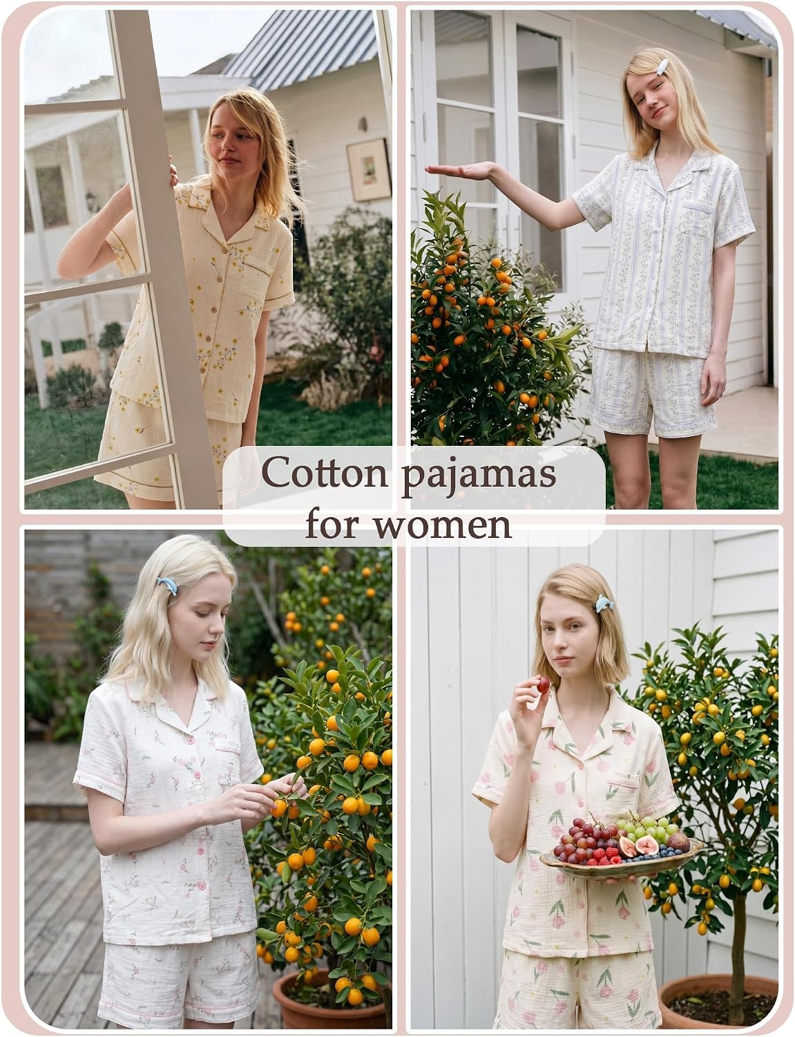 image:imageSWOMOG 100 Cotton Pajamas for Women Cute Floral 2 Piece Button Down Sleepwear Set with ShortsYellow Flower