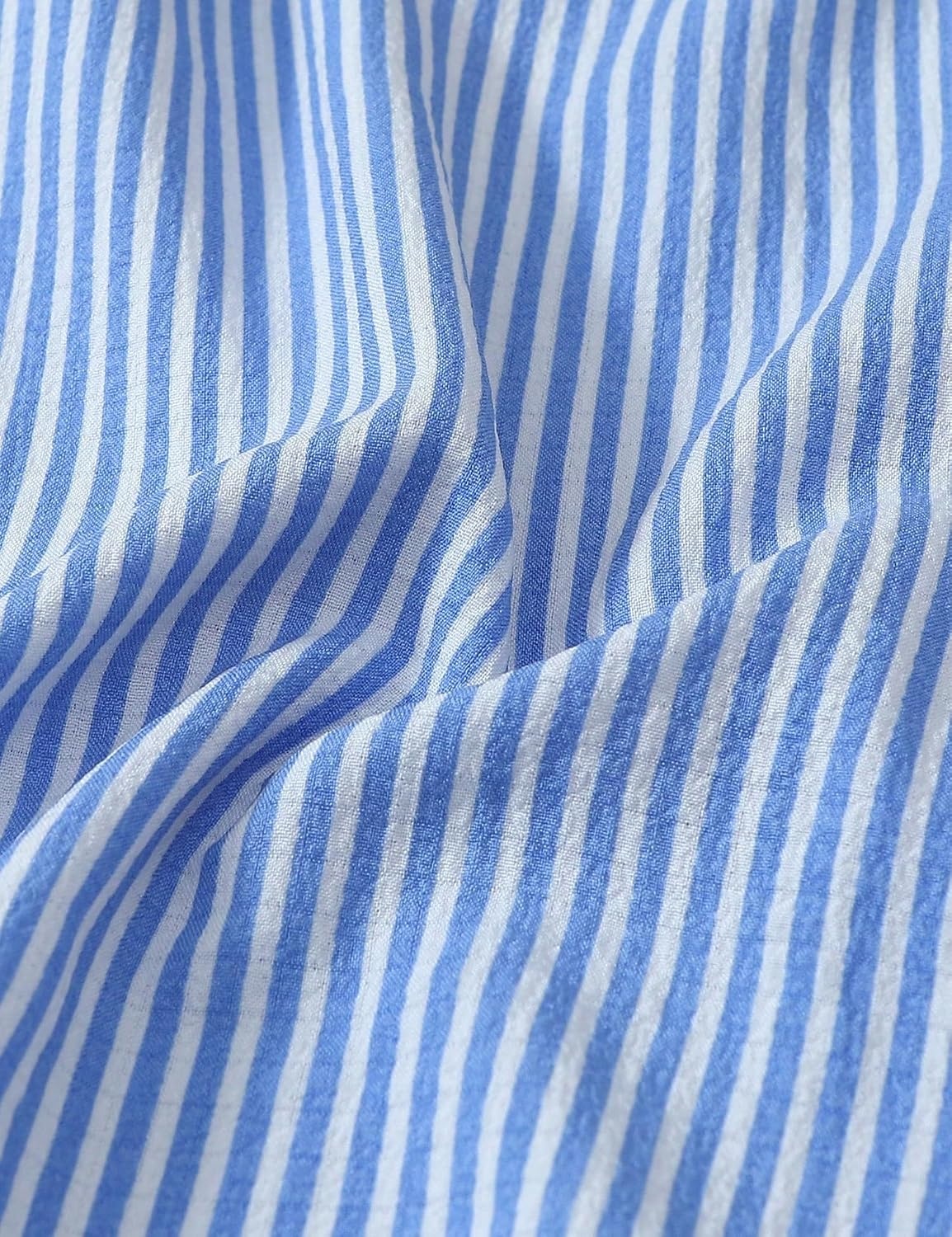 image:imageSWOMOG Women 2 Piece Pajamas Sets Short Sleeve Pj Sets Cute Printed Sleepwear Button Down Shirt with Lounge Shorts SetLight Blue Striped