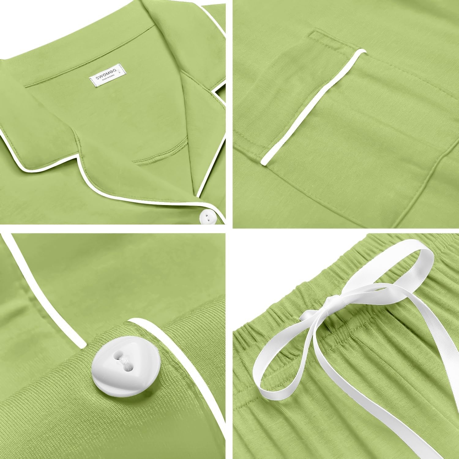image:imageSWOMOG Womens Button Down Pajamas Set Short Sleeve Sleepwear Bride Soft Pj Lounge Sets XS3XLGrass Green